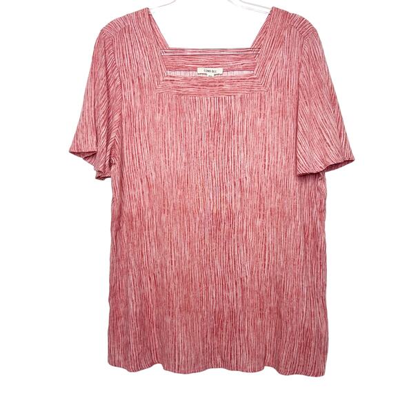 COMO BLU Ruffle Short Sleeve Blouse Square Neck Lightweight Pink Stripe Size L - Picture 6 of 6